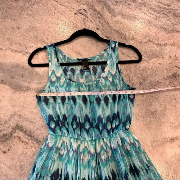 H&M Blue Ikat Pattern Pleated High Low Tank Top Sleeveless Dress Size 6 - Picture 7 of 7